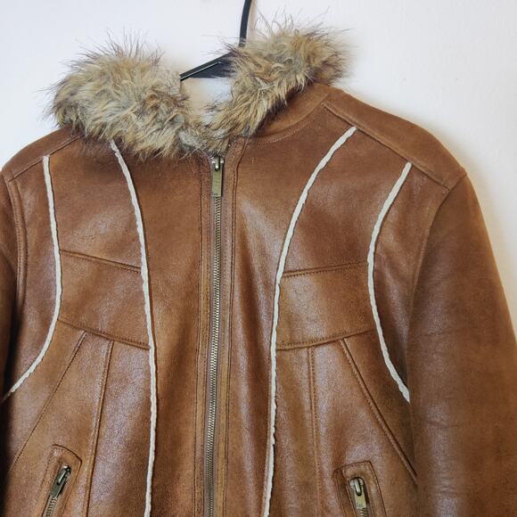 Vtg Y2K LEI Penny Lane Coat Faux Suede & Fur Hooded Jacket Sherpa Lined Large - Picture 3 of 11